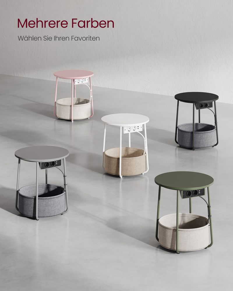 Side table - bedside table - with charging station and socket - with basket - Gray