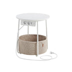 Side table - bedside table - with charging station and socket - with basket - white