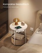 Side table - bedside table - with charging station and socket - with basket - white
