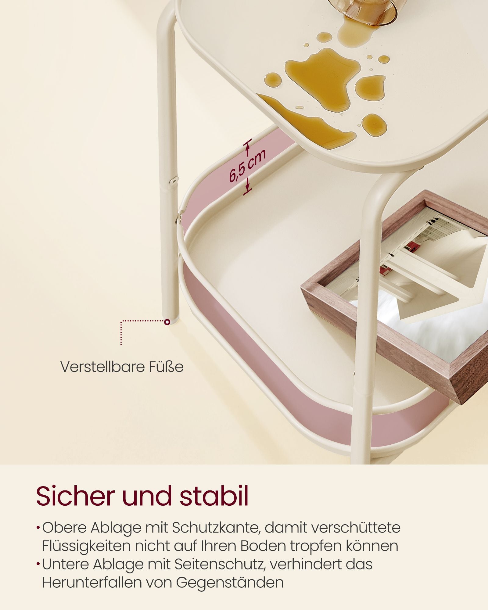 Side table with 2 levels of modern cream white