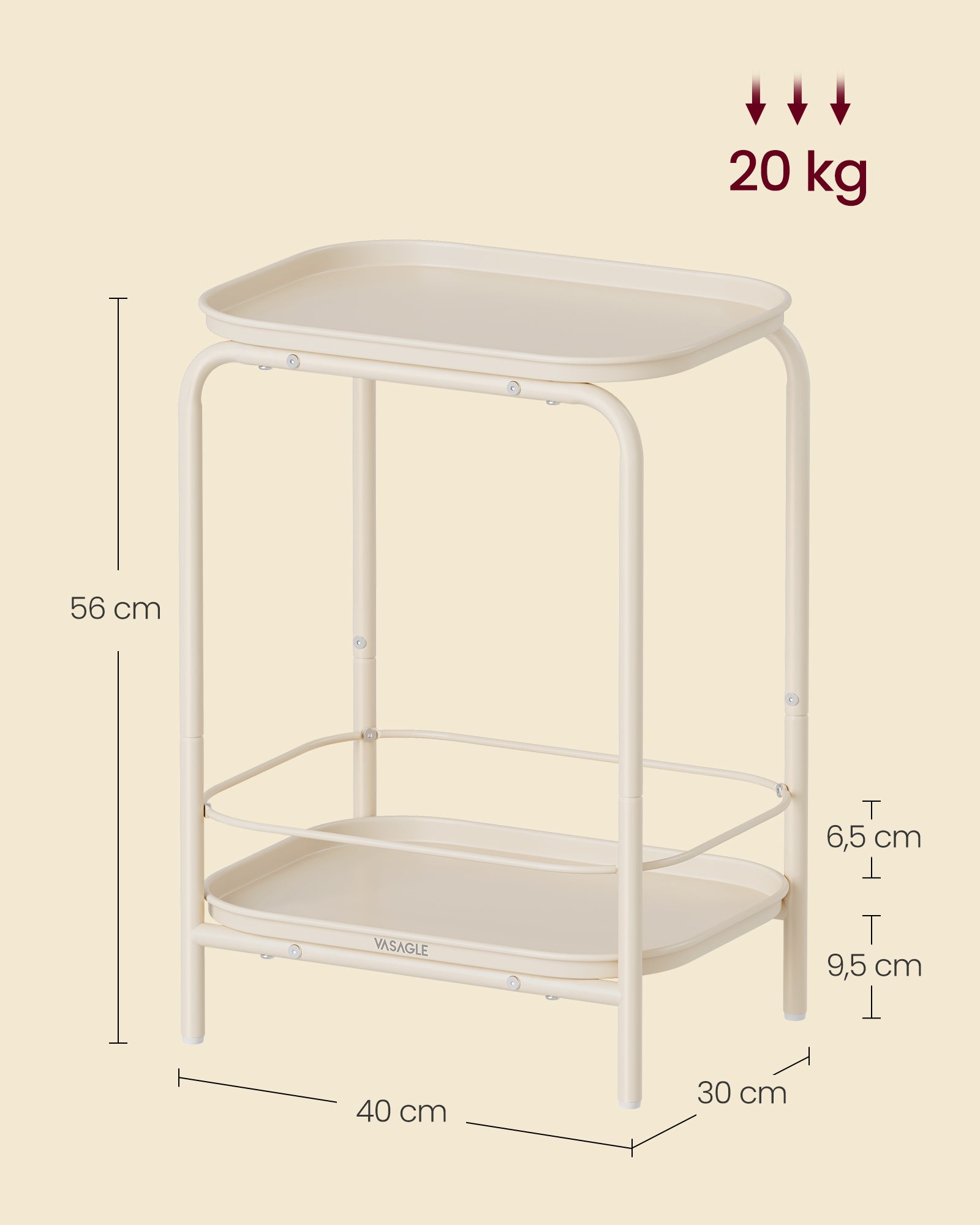 Side table with 2 levels of modern cream white