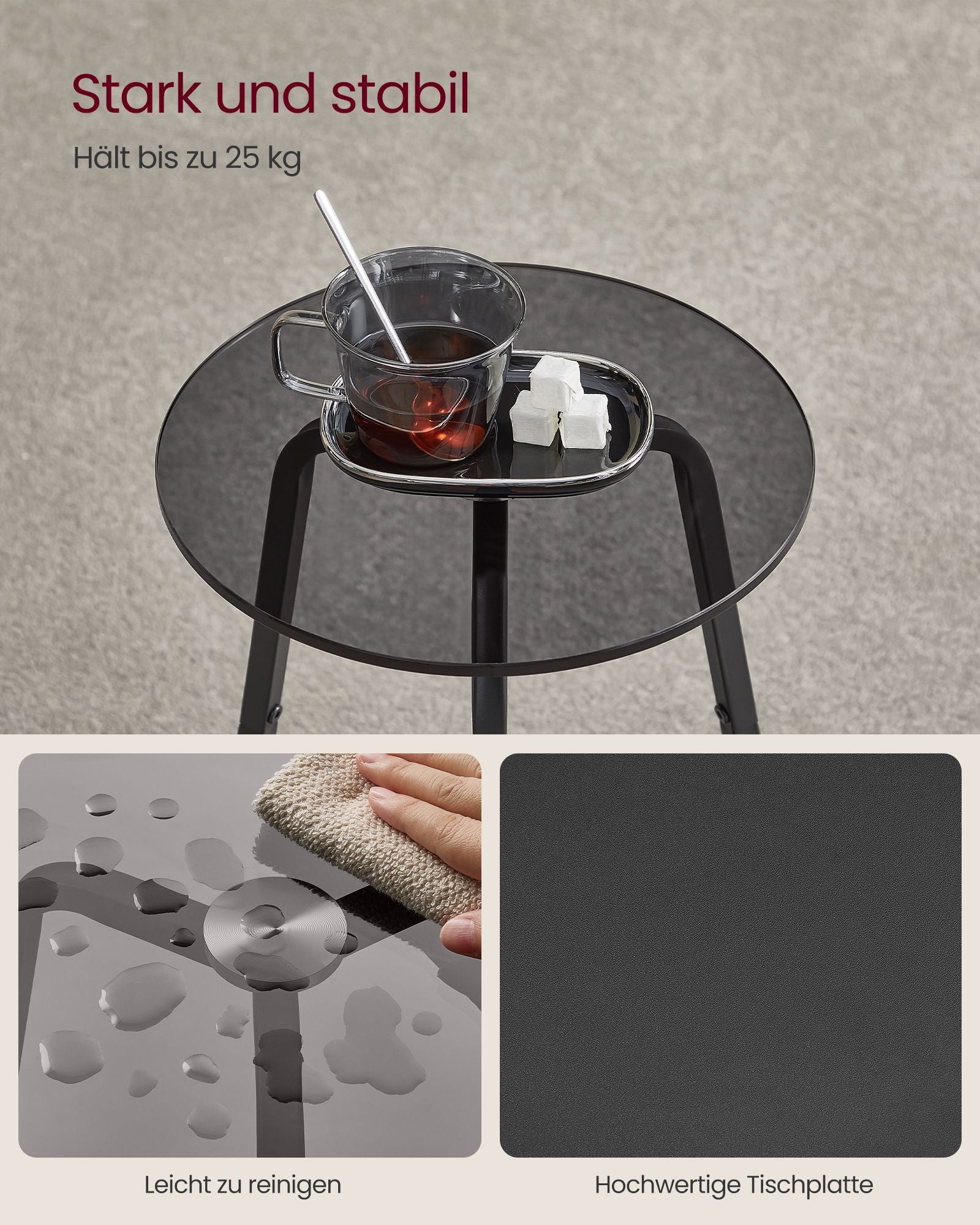 Side table with 2 levels and Leigrijze Glass Sheet