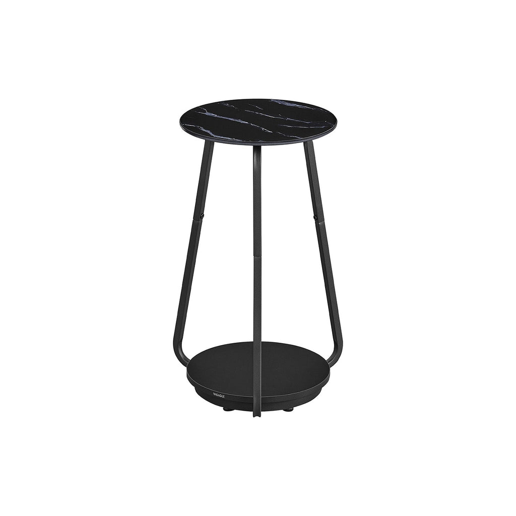 Round side table with 2 levels and glass top and board