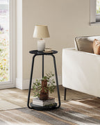 Side table with 2 levels and black marble glass top