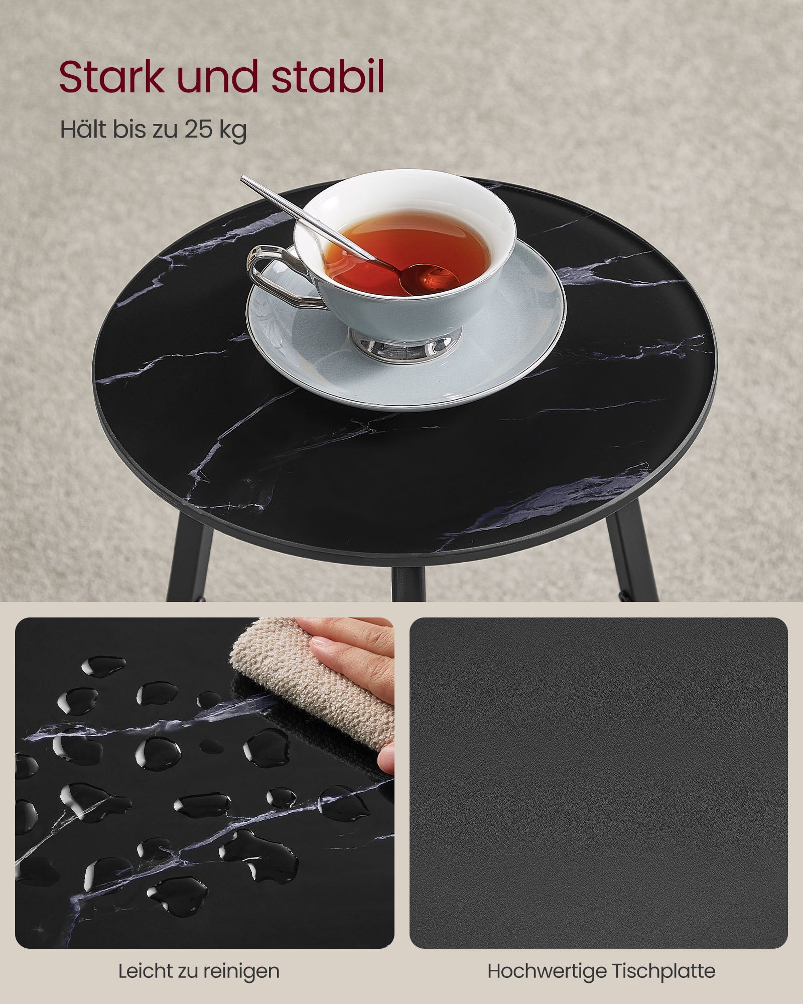 Side table with 2 levels and black marble glass top