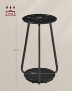 Side table with 2 levels and black marble glass top