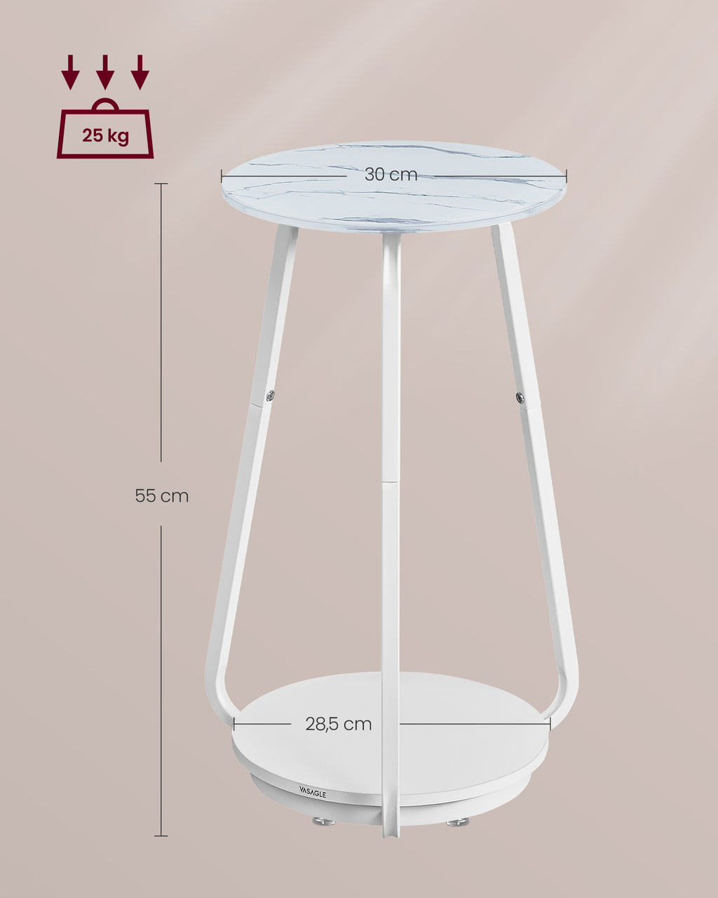 Round side table with 2 levels and glass top and board