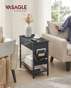 Side table with socket and USB ports-Black with wood grain