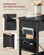 Side table with socket and USB ports-Black with wood grain