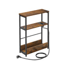 Side table-with 3 shelves-narrow-vintage brown-ink black