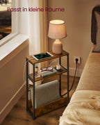 Side table-with 3 shelves-narrow-vintage brown-ink black