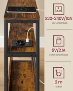 Side table-with 3 shelves-narrow-vintage brown-ink black