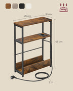 Side table-with 3 shelves-narrow-vintage brown-ink black