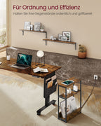 Side table-with 3 shelves-narrow-vintage brown-ink black