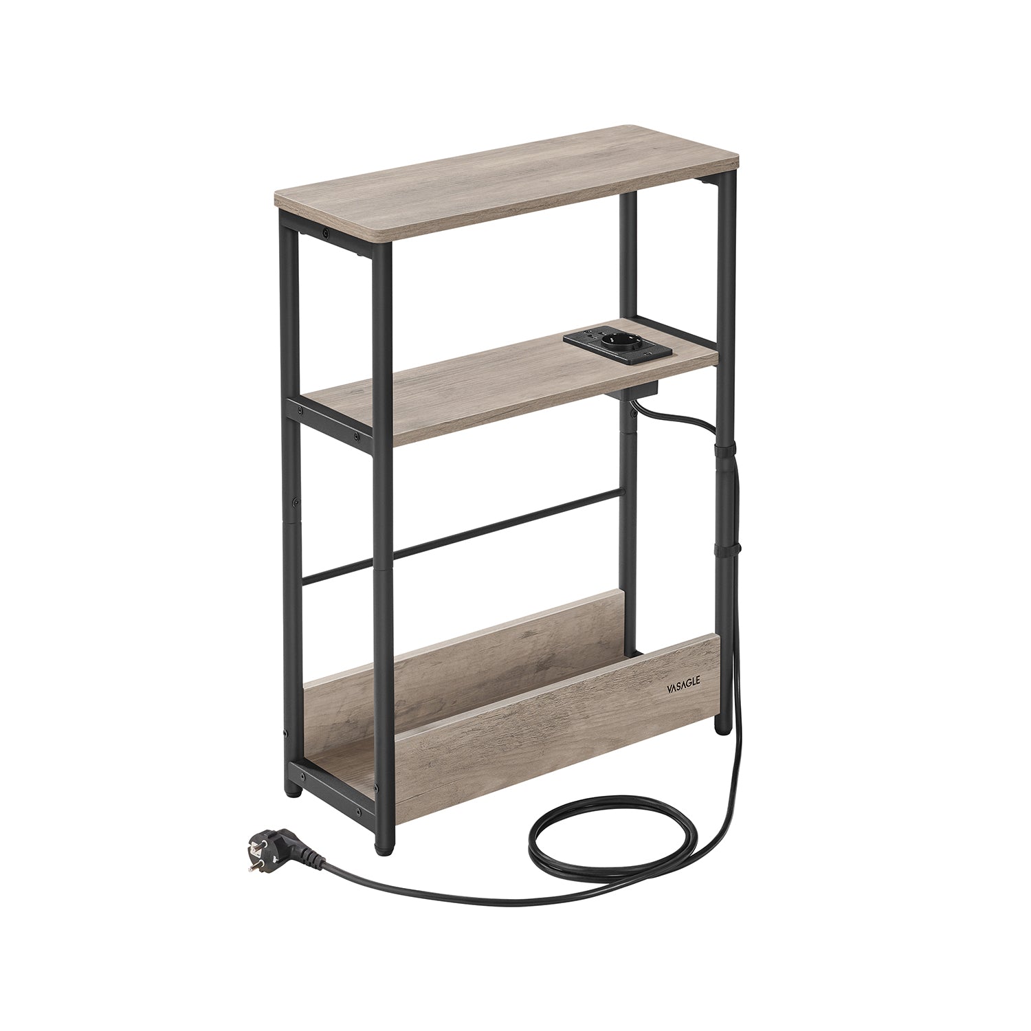 Side table-with 3 shelves-narrow-greige spotted-ink black