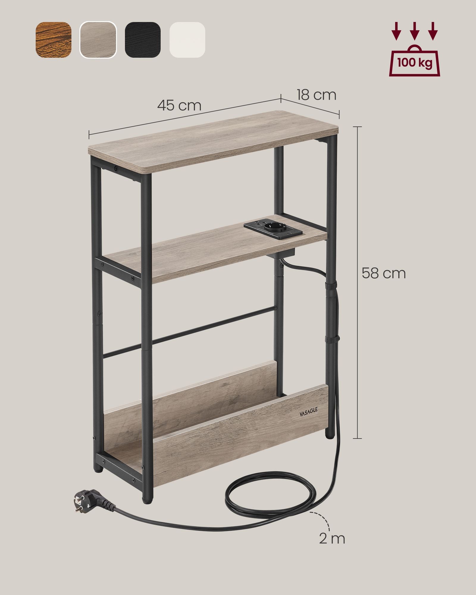 Side table-with 3 shelves-narrow-greige spotted-ink black