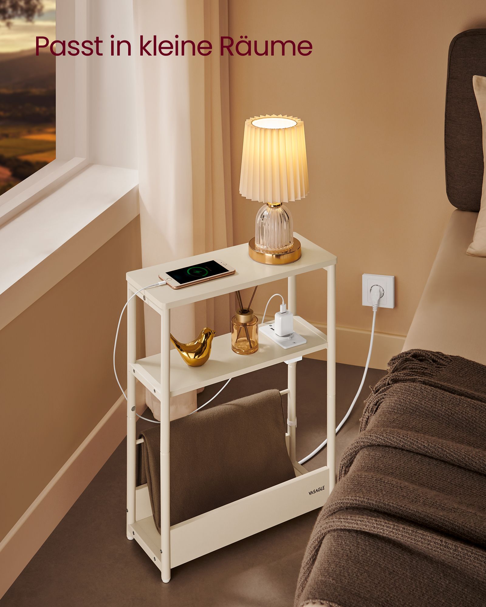 Side table - With 3 shelves - narrow - cream white