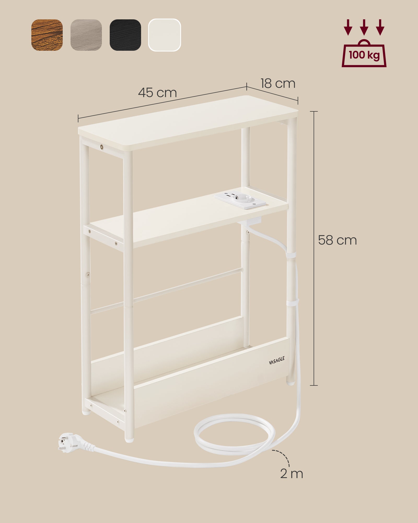 Side table - With 3 shelves - narrow - cream white