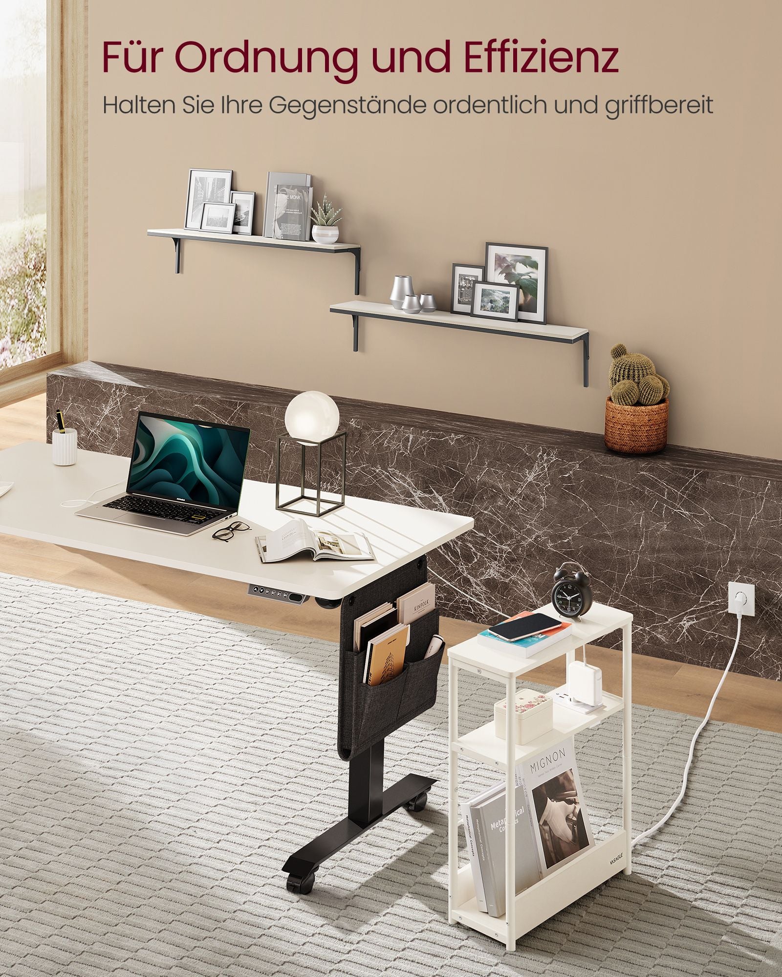 Side table - With 3 shelves - narrow - cream white