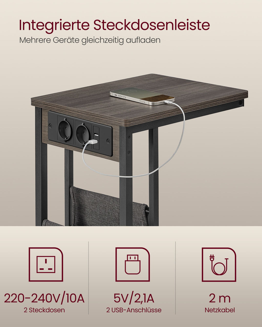 C-shaped side table-with 2 sockets-asbruin
