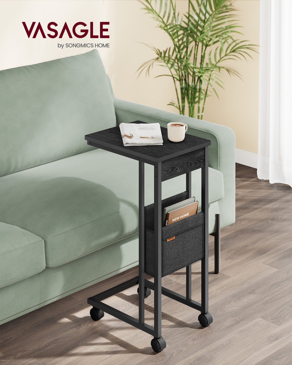 C-shaped side table-with storage bag-ebony black