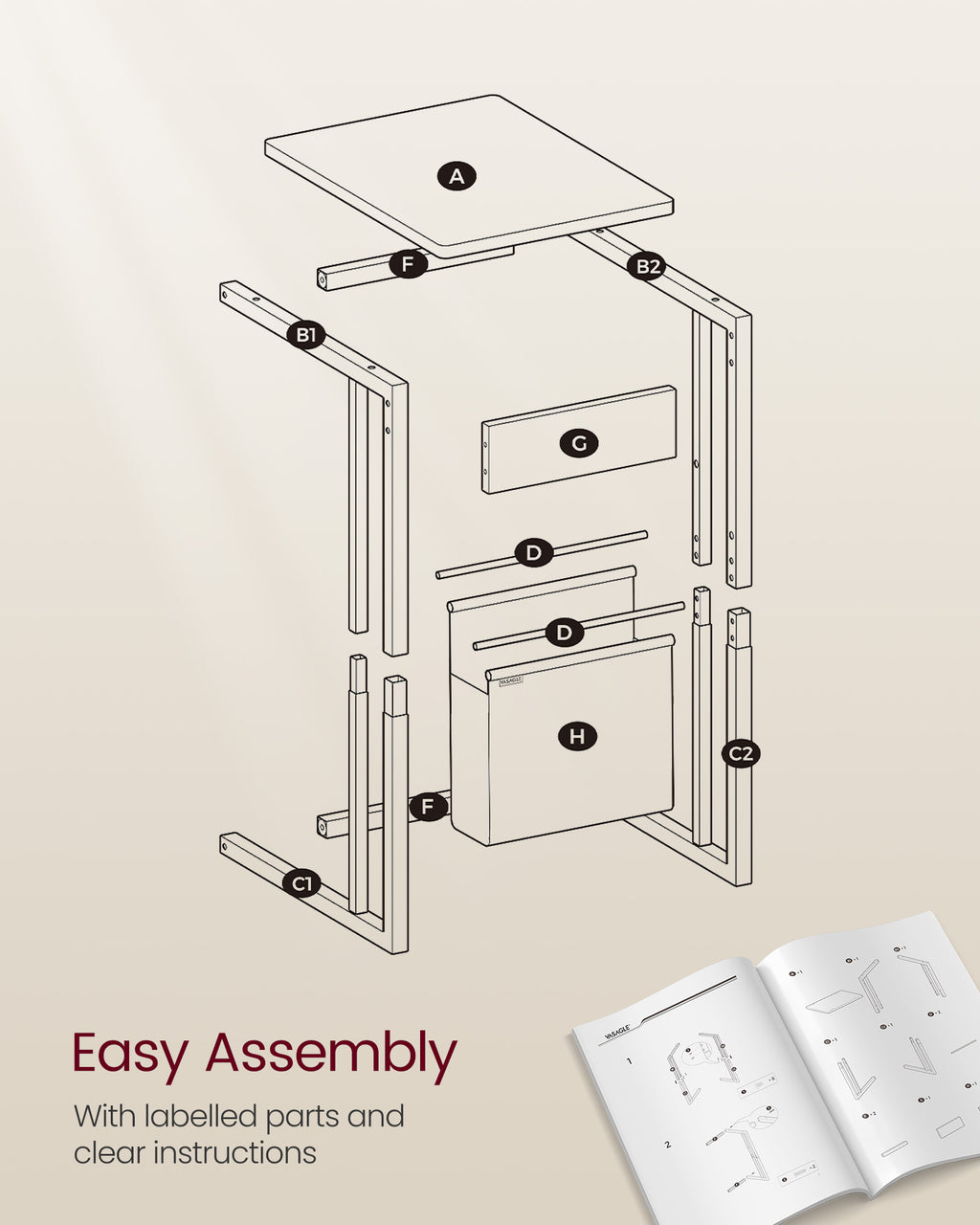 C-shaped side table-with storage bag-ebony black