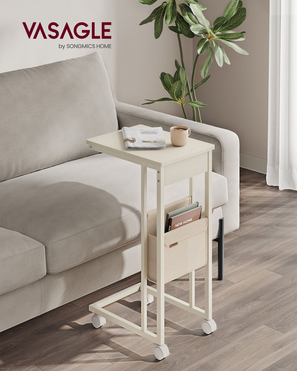 C-shaped side table-with storage bag-ebony black