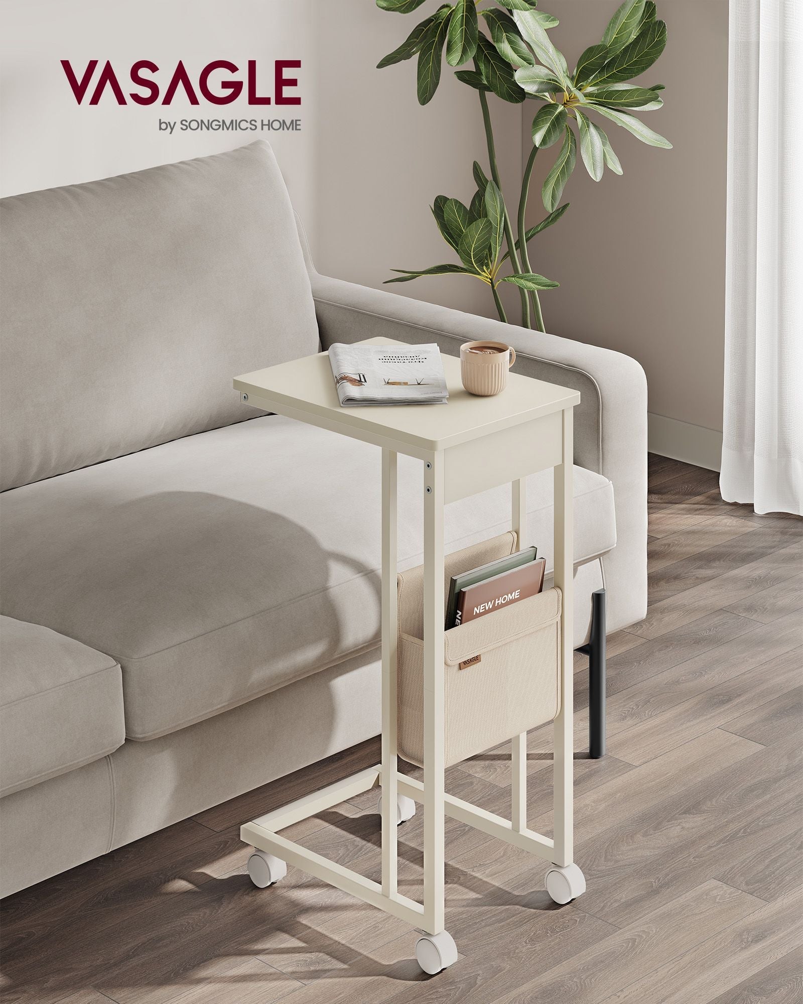 C-shaped side table-with storage bag-ebony black