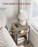 Side table with socket-Hazelnut brown-black