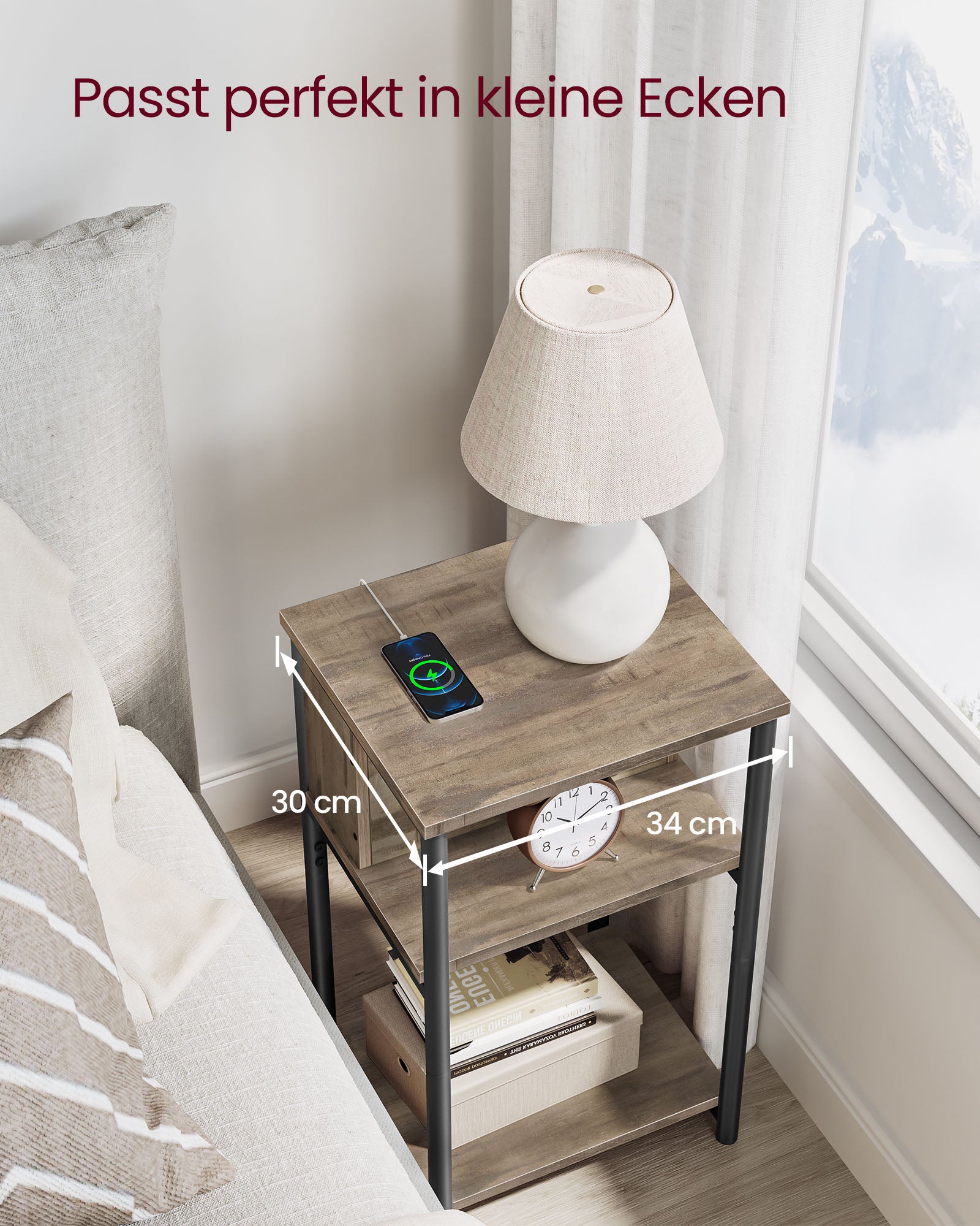 Side table with socket-Hazelnut brown-black