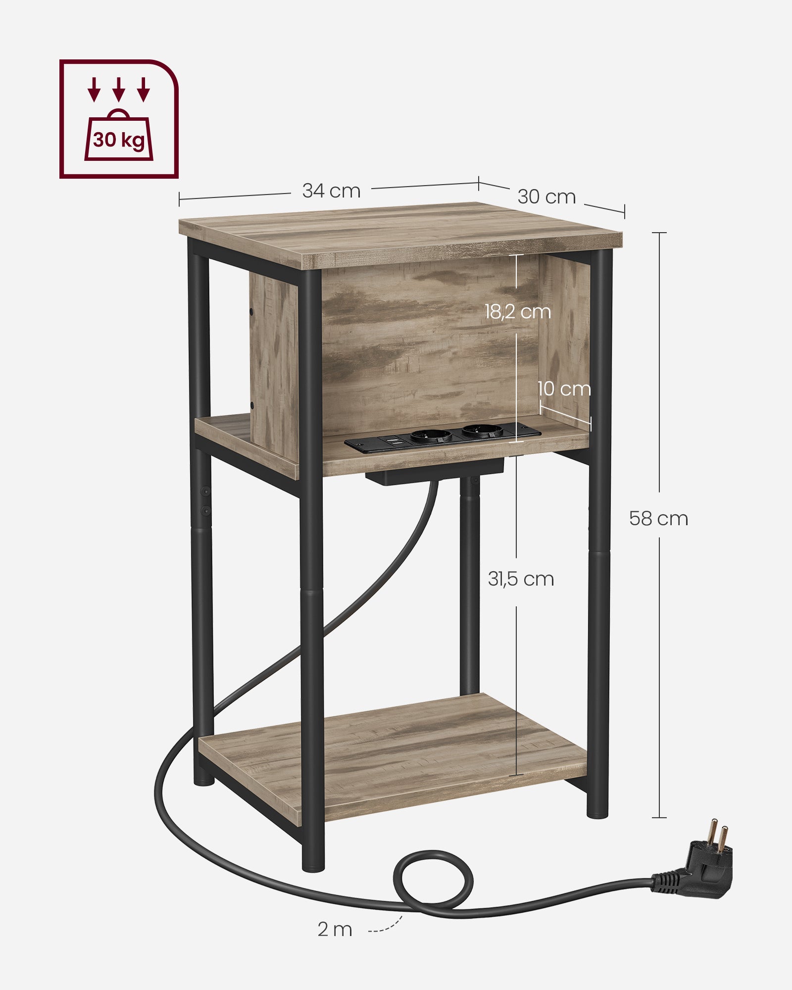 Side table with socket-Hazelnut brown-black