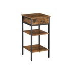 Bedside table - side table - with drawer and 2 shelves - 35 x 35 x 70 cm - vintage brown/black