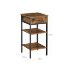 Bedside table - side table - with drawer and 2 shelves - 35 x 35 x 70 cm - vintage brown/black