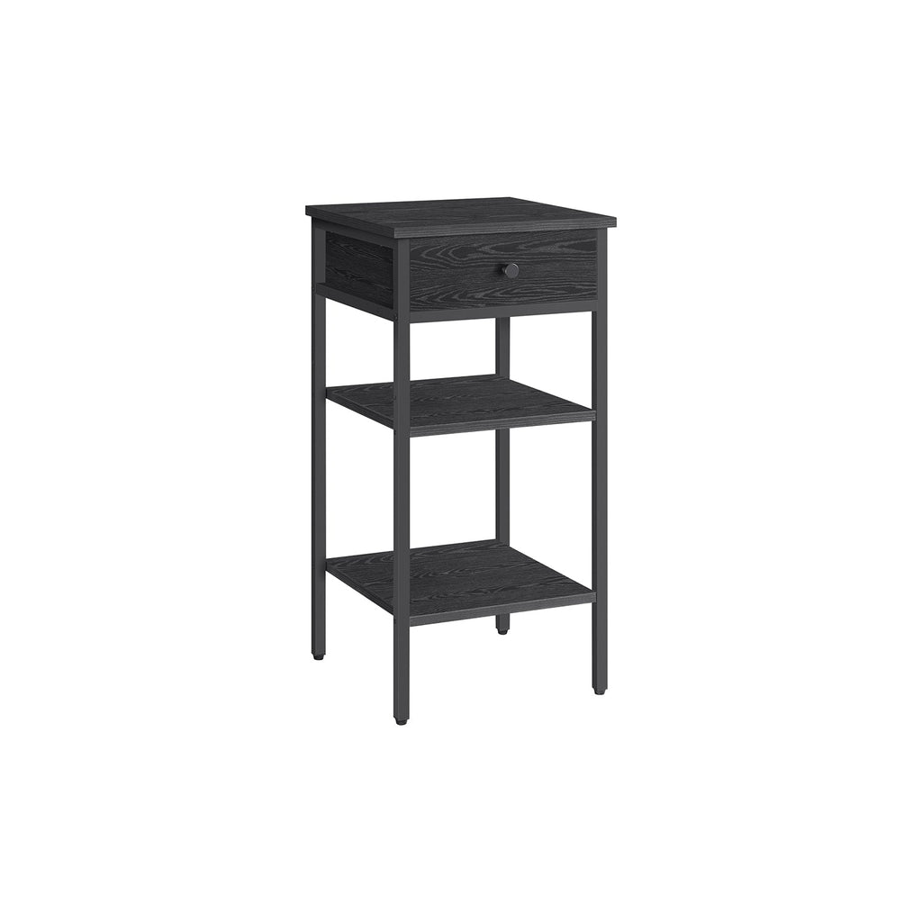Bedside table - side table - with drawer and 2 shelves - 35 x 35 x 70 cm - vintage brown/black