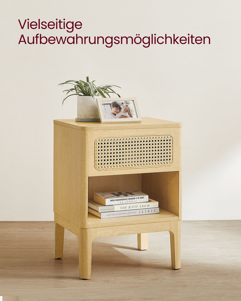 Bedside table - modern - with drawer and open compartment