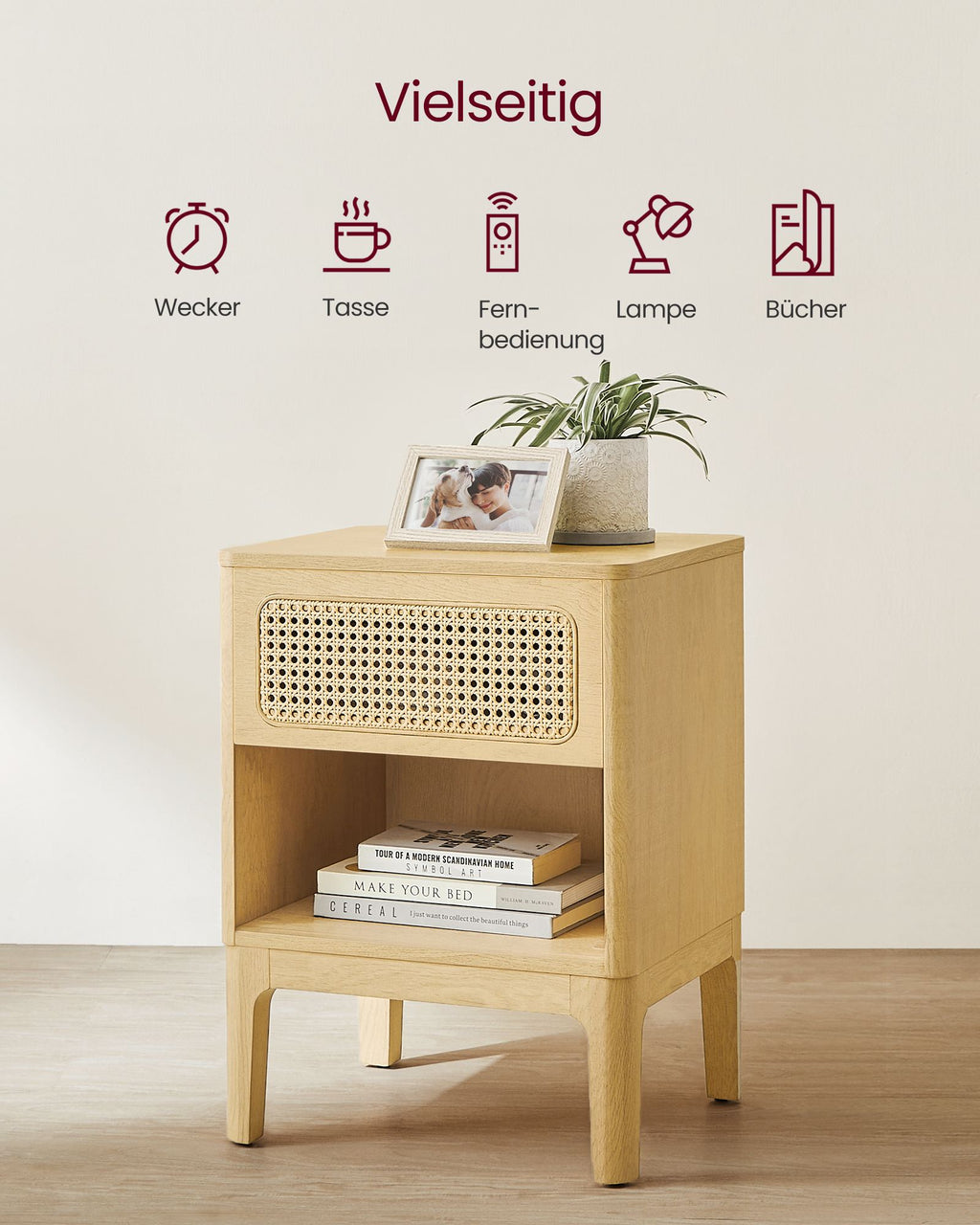 Bedside table - modern - with drawer and open compartment