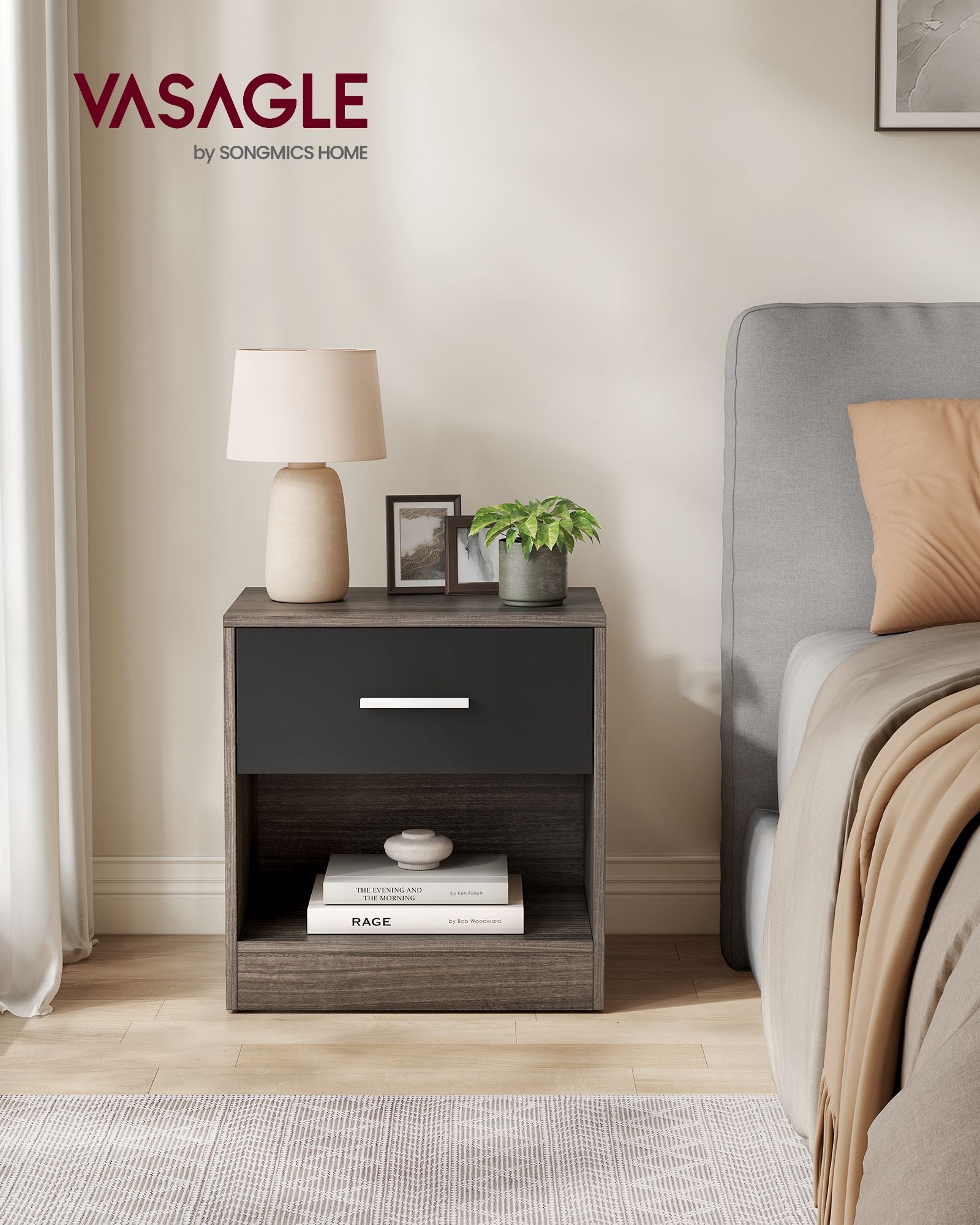 Side table-With drawer-Bedroom-Chestnut-ink Zwart