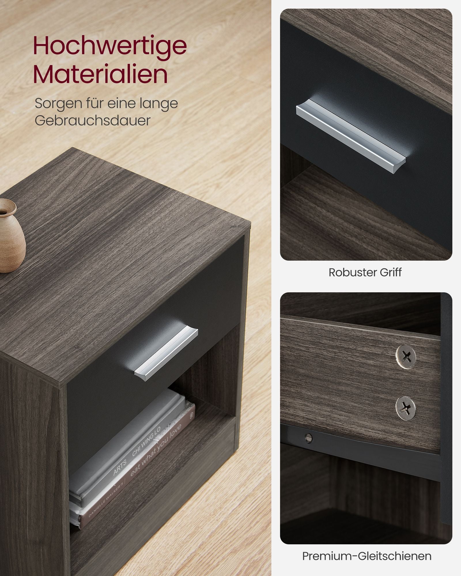Side table-With drawer-Bedroom-Chestnut-ink Zwart
