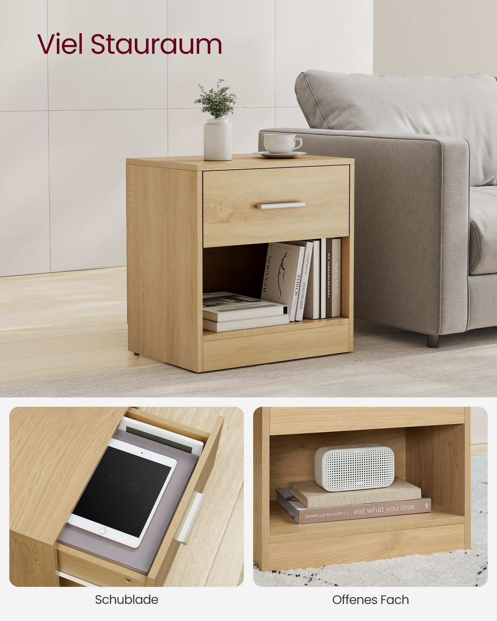 Side table - with drawer and open compartment - Strogeel