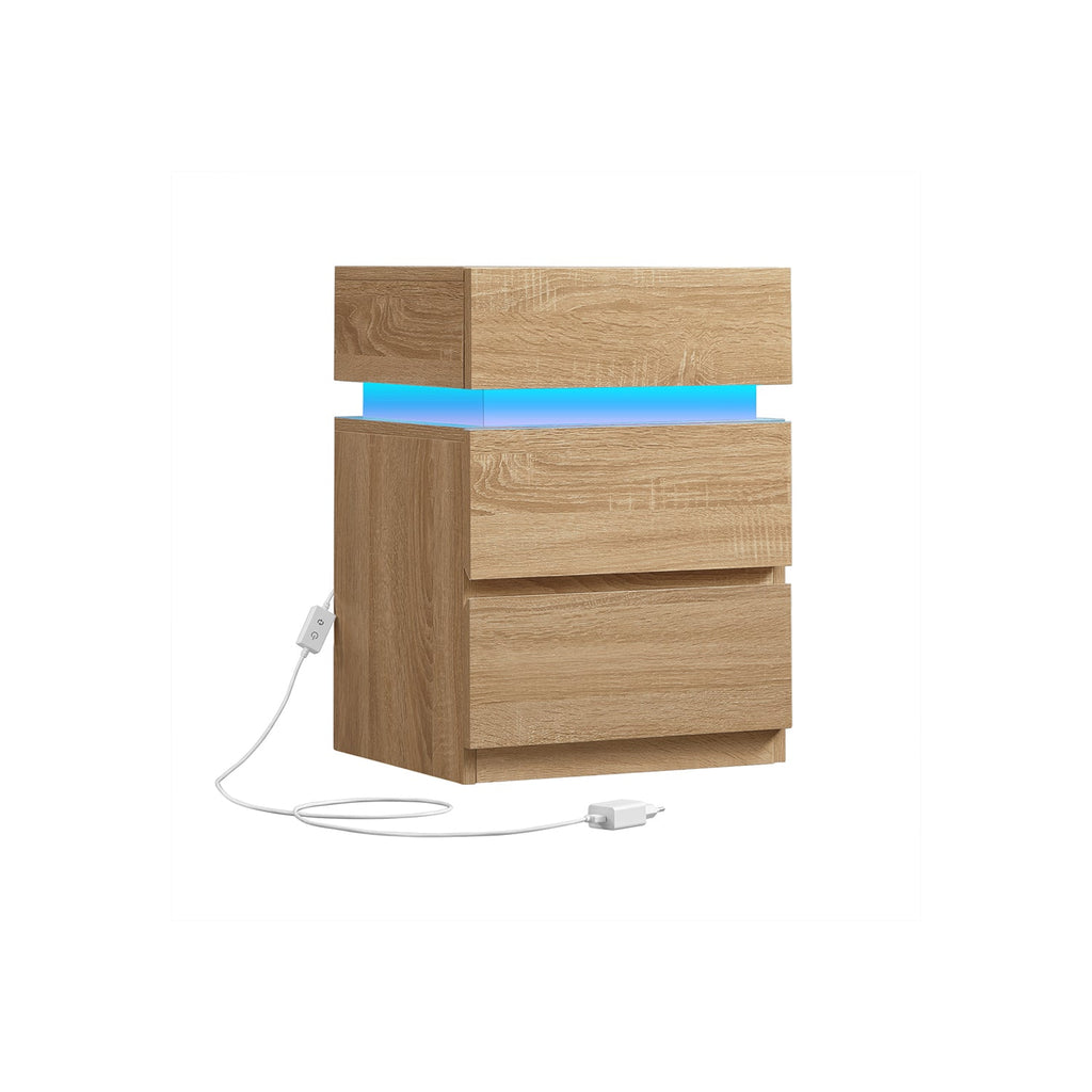 Bedside table - side table - with LED lighting - adjustable colors - with 3 drawers - white