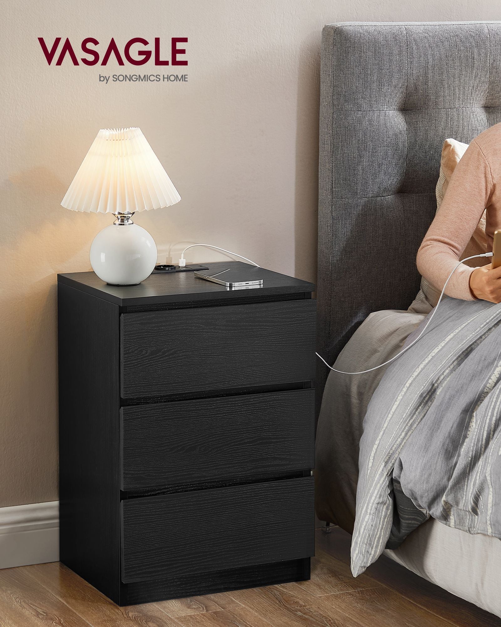 Side table - With 3 drawers - Modern - Ebony black
