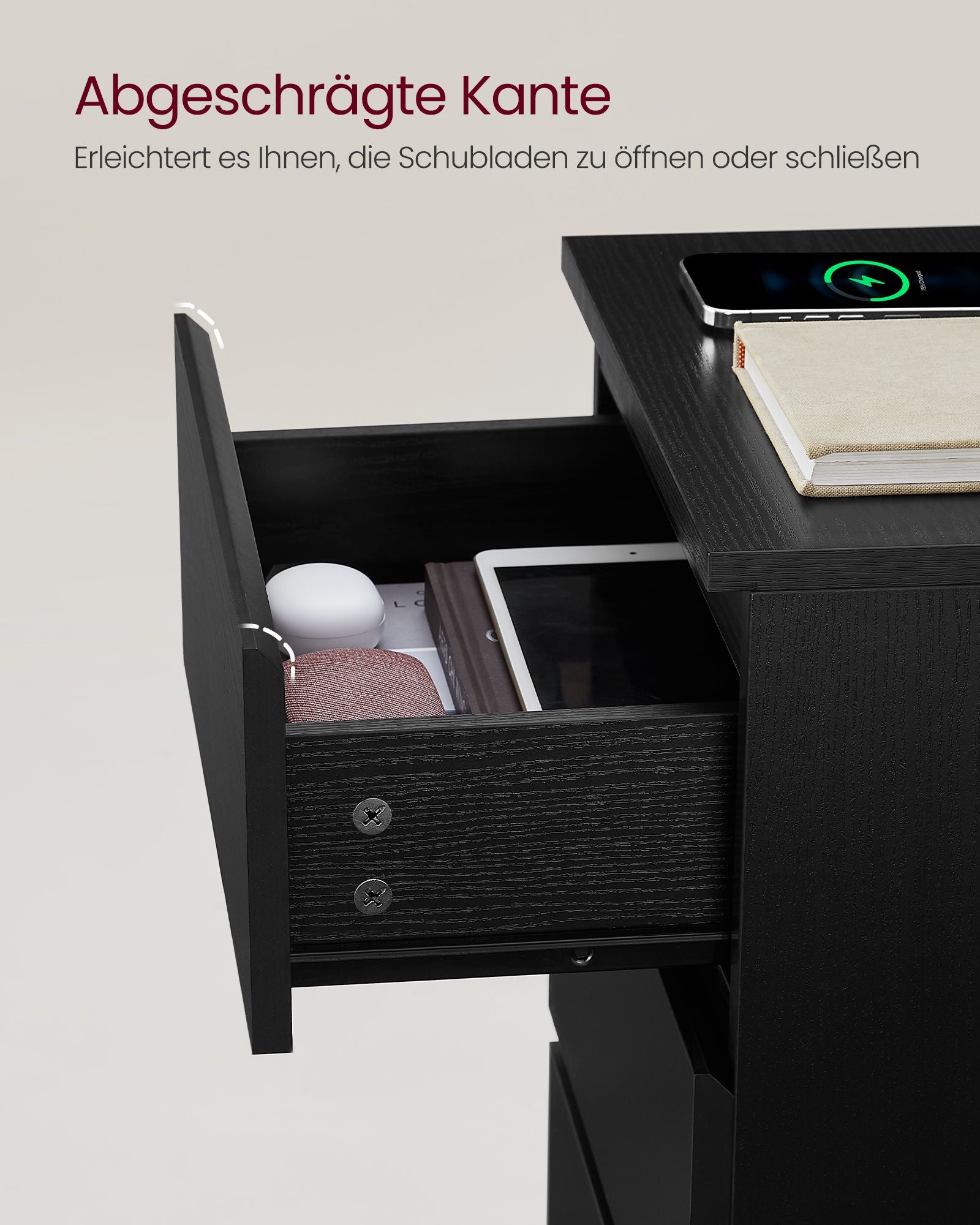 Side table - With 3 drawers - Modern - Ebony black