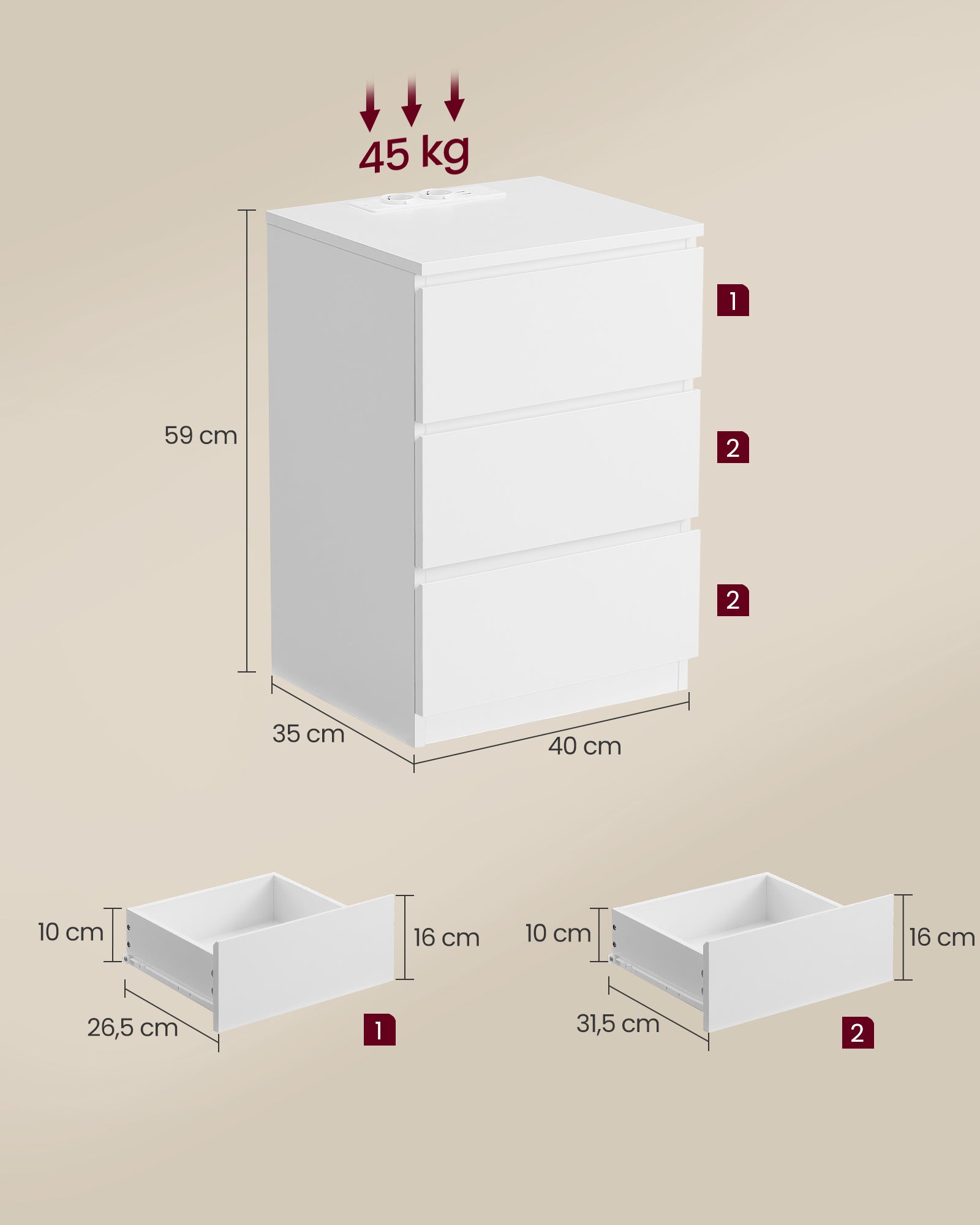 Side table - With 2 sockets - Bedroom - Wolkwit