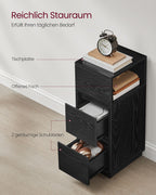 Narrow bedside table with 2 drawers in ebony black