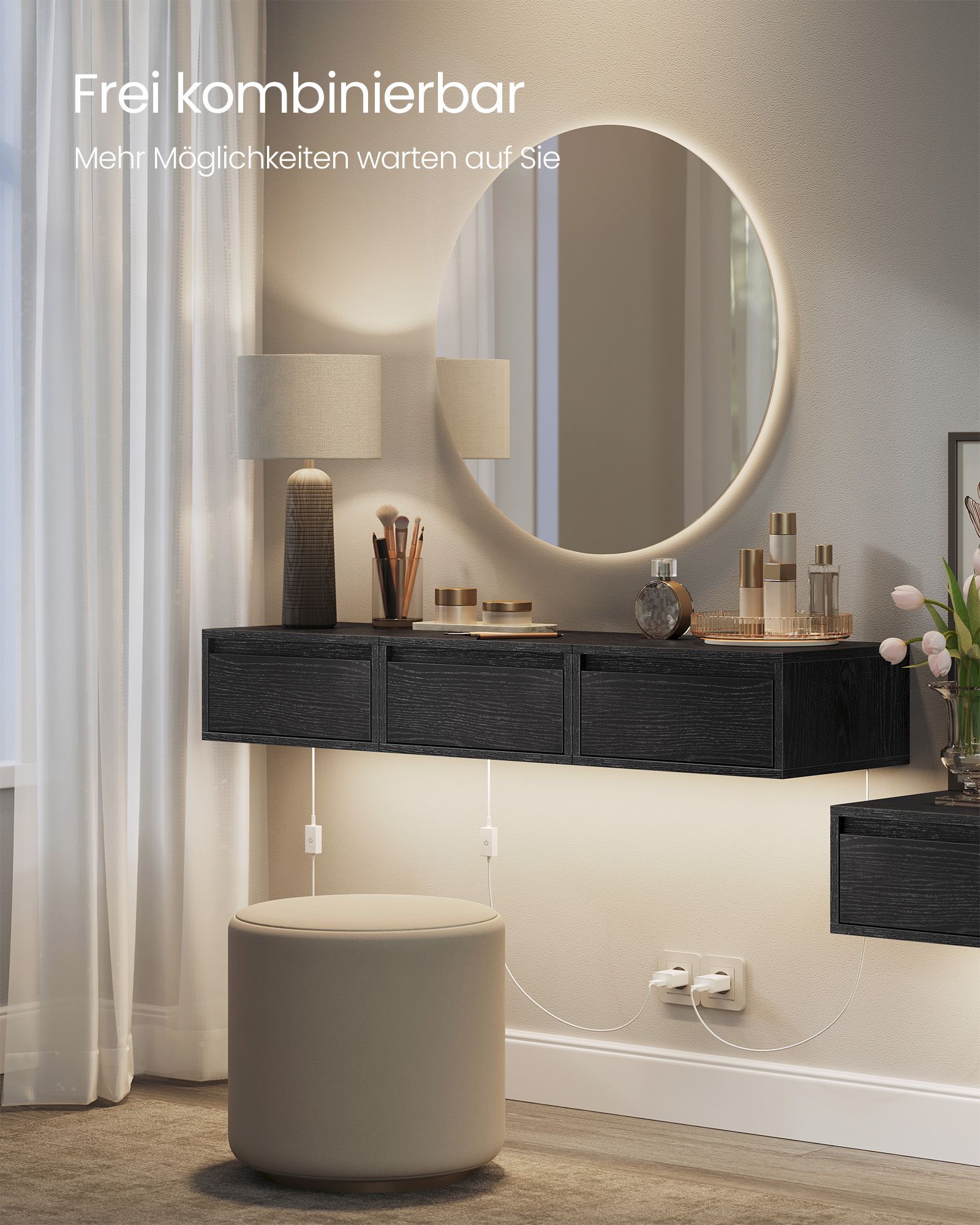 Hanging wall shelf set of 2 black