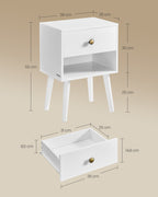 Bedside table set of 2 with drawer and board