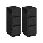 Narrow bedside table set of 2 with drawers in ebony black