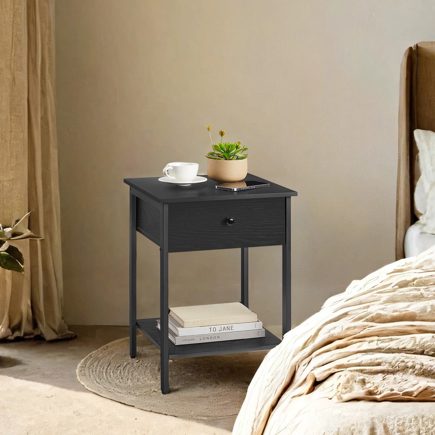 Side table - With drawer and board - Ebony black