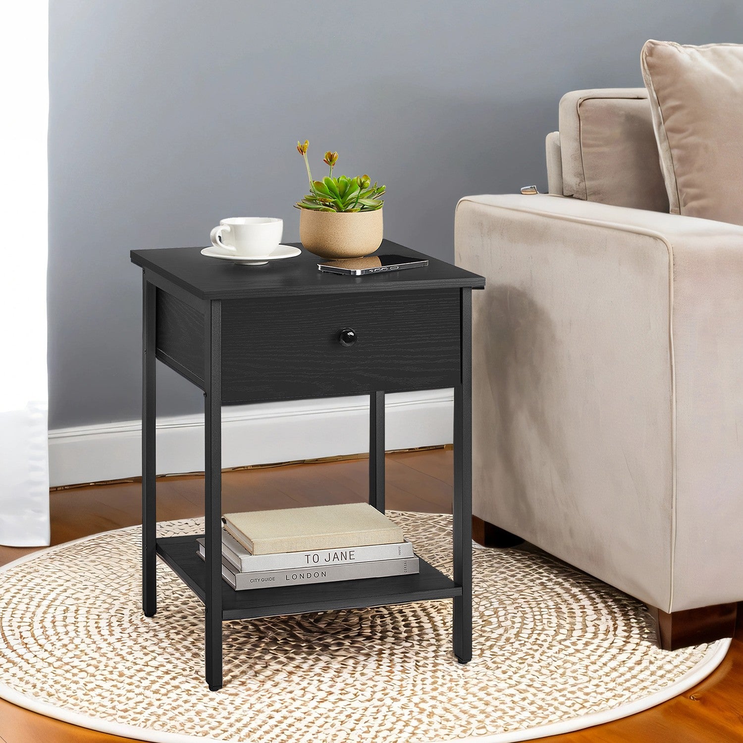 Side table - With drawer and board - Ebony black