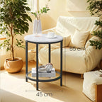 Side table - 2 levels - Marmer look white - Black frame